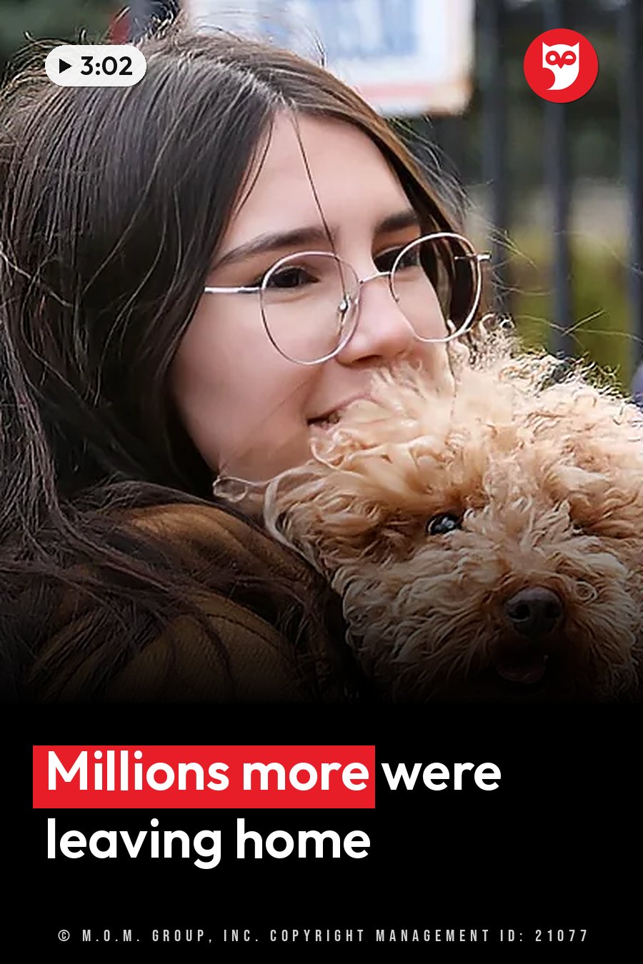 A person with glasses holds a small fluffy dog close to their face. A headline runs in white letters across the lower third.