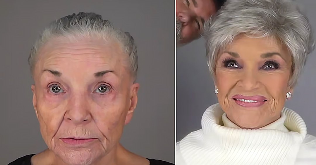 An older adult female with gray hair styled back, wearing a black garment in a studio setting; another older adult female with gray up-styled hair and white turtleneck sweater, also in the same studio.