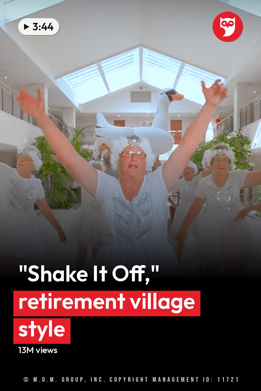 An older adult male with gray hair and glasses wearing a dark turtleneck shirt indoors; background includes white walls, skylight, plants, and a group of women in white tutus and ballet shoes suggesting a dance class or performance. The headline runs in white letters across the lower third.