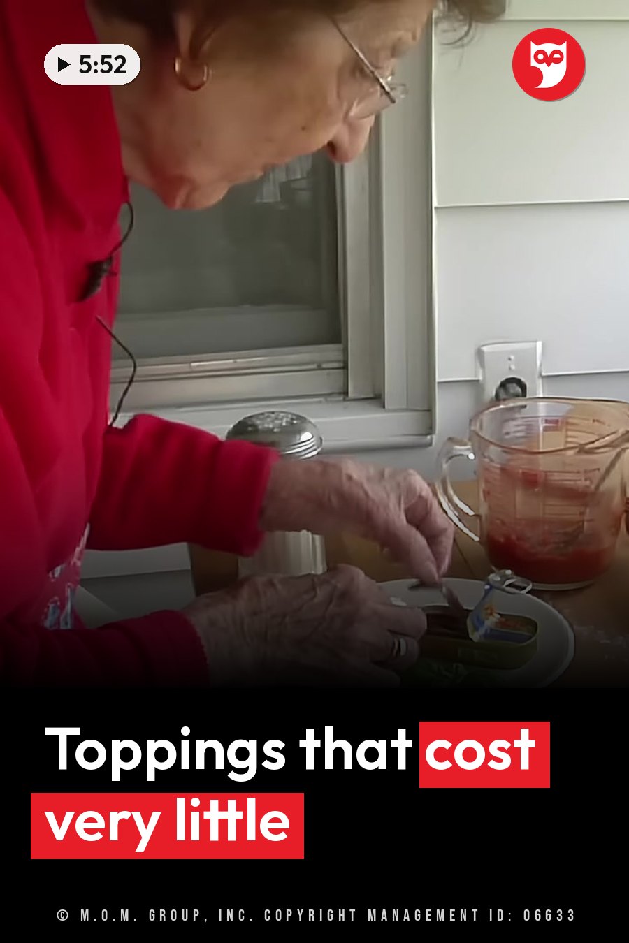 Clara, in a red top, stirs something on a plate with a spoon next to a measuring cup. A headline runs in white letters across the lower third.