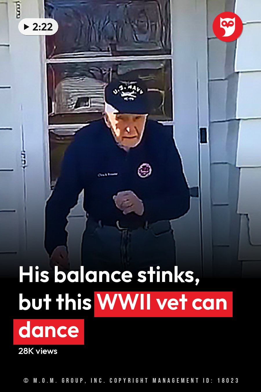 A middle-aged man wearing a U.S. Navy zip-up sweatshirt and jeans, standing outside near a house with white siding in clear daylight. The headline runs in white letters across the lower third.