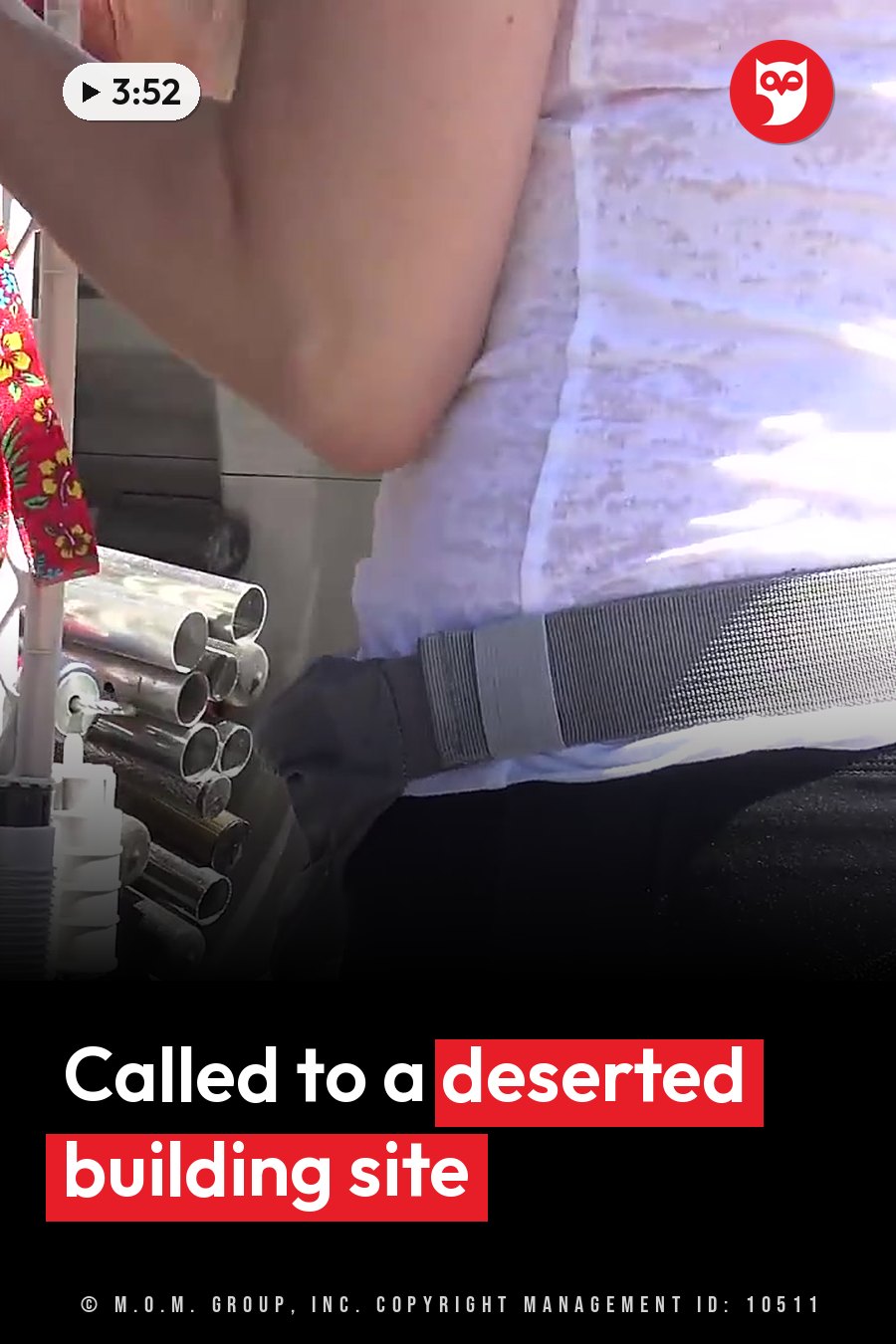 A person in a white shirt and gray belt, one arm bent, next to metal tubes on the left. A headline runs in white letters across the lower third.