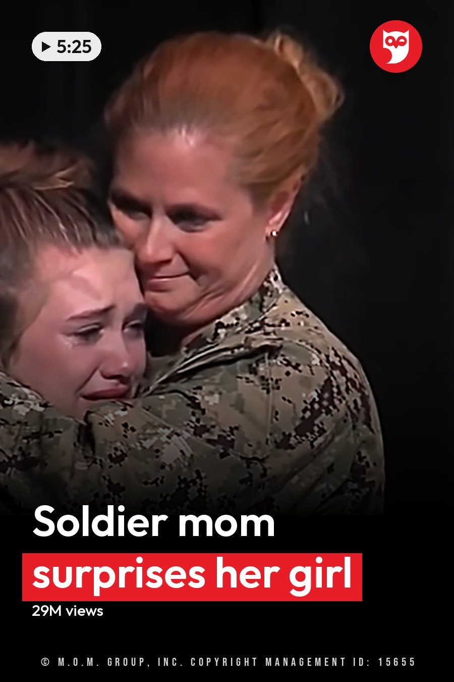 Two individuals embrace in front of a decorated Christmas tree, with one wearing a dark dress or uniform and the other in a camouflage military-style shirt. The setting appears to be indoors during the holiday season. The headline runs in white letters across the lower third.