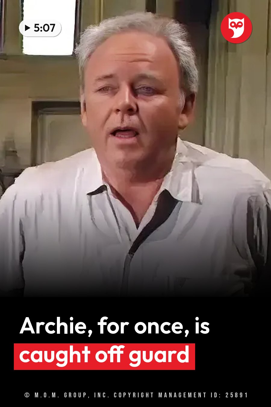 Archie, a gray-haired man in a white open-collar shirt, with his mouth slightly open. A headline runs in white letters across the lower third.