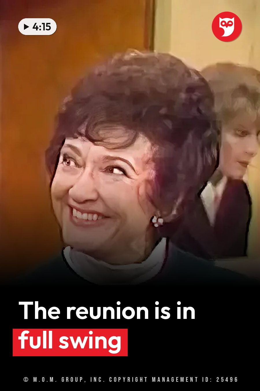 A woman with short dark hair in a green jacket over a white collared shirt smiles and looks upward. A headline runs in white letters across the lower third.