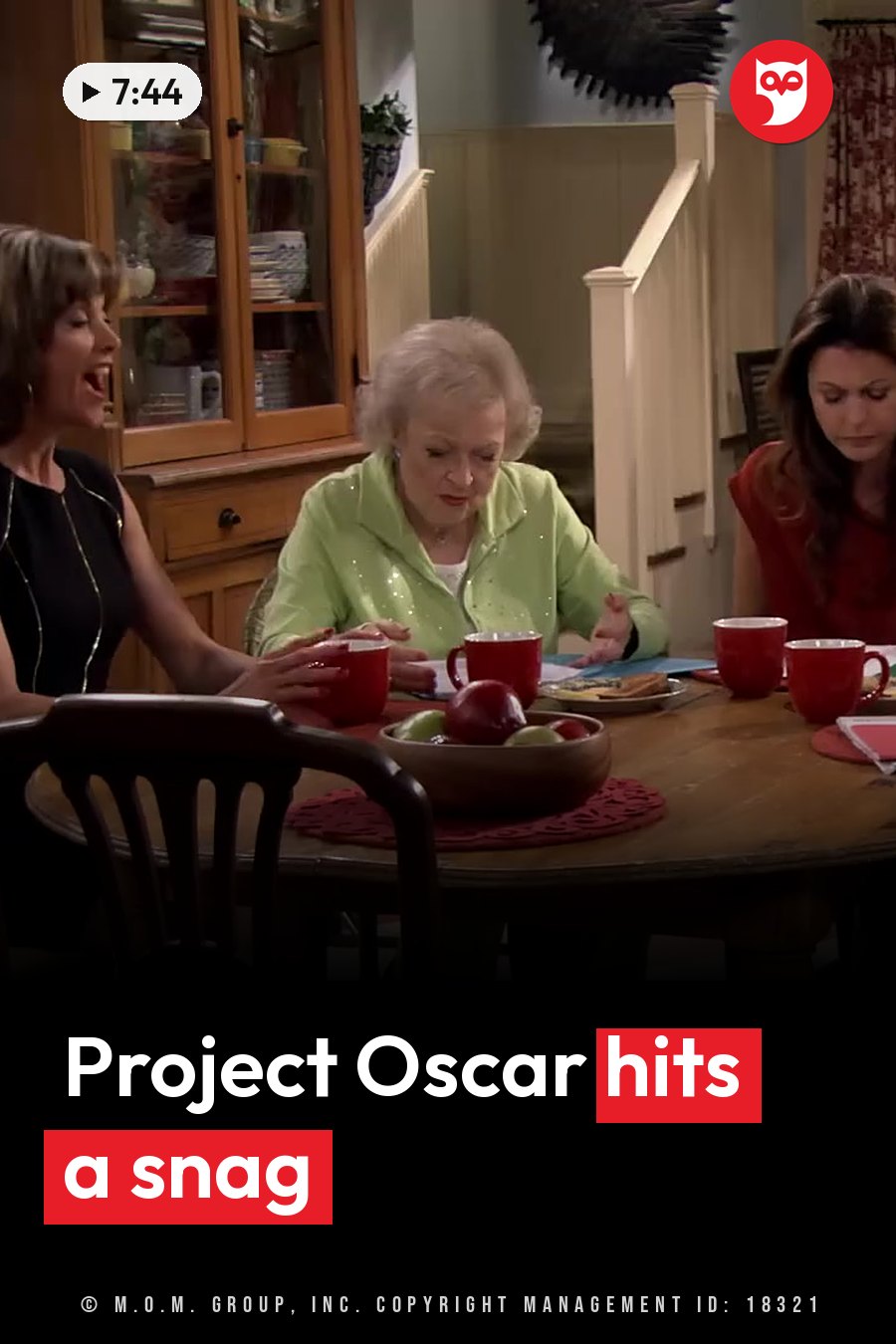 Three women sit around a wooden table with red mugs; one laughs, one reads and one looks down. A headline runs in white letters across the lower third.