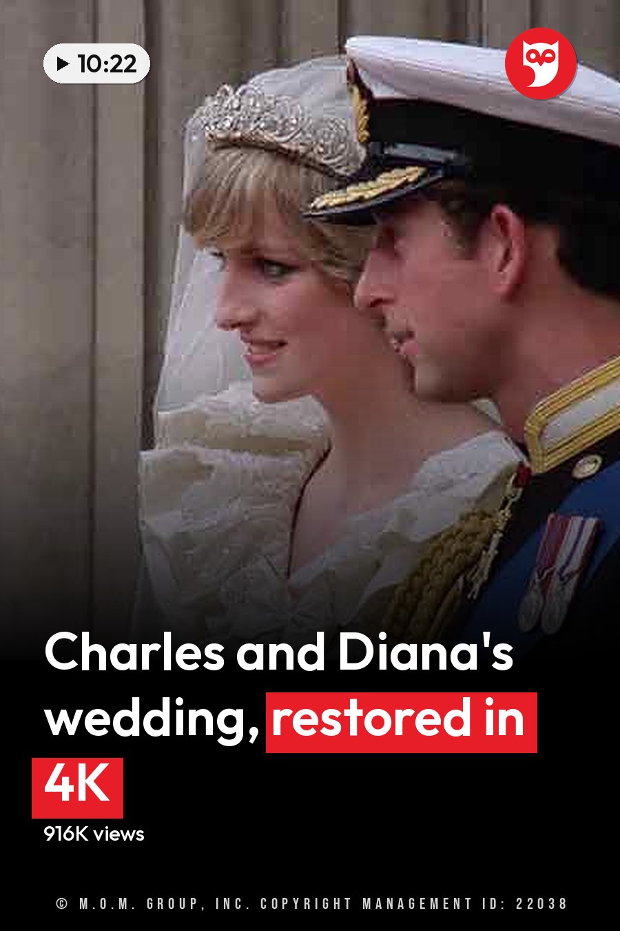 A young adult female wearing a white bridal gown with intricate lace detailing, standing alongside an adult male in a black military uniform at what appears to be Westminster Abbey during daylight. The headline runs in white letters across the lower third.