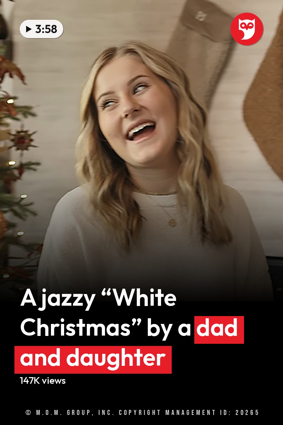 A young couple in front of a decorated Christmas tree, likely at home during winter. The headline runs in white letters across the lower third.