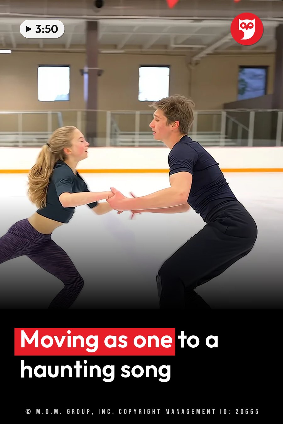 Two people on an ice rink hold hands and face each other, practicing figure skating moves together. A headline runs in white letters across the lower third.