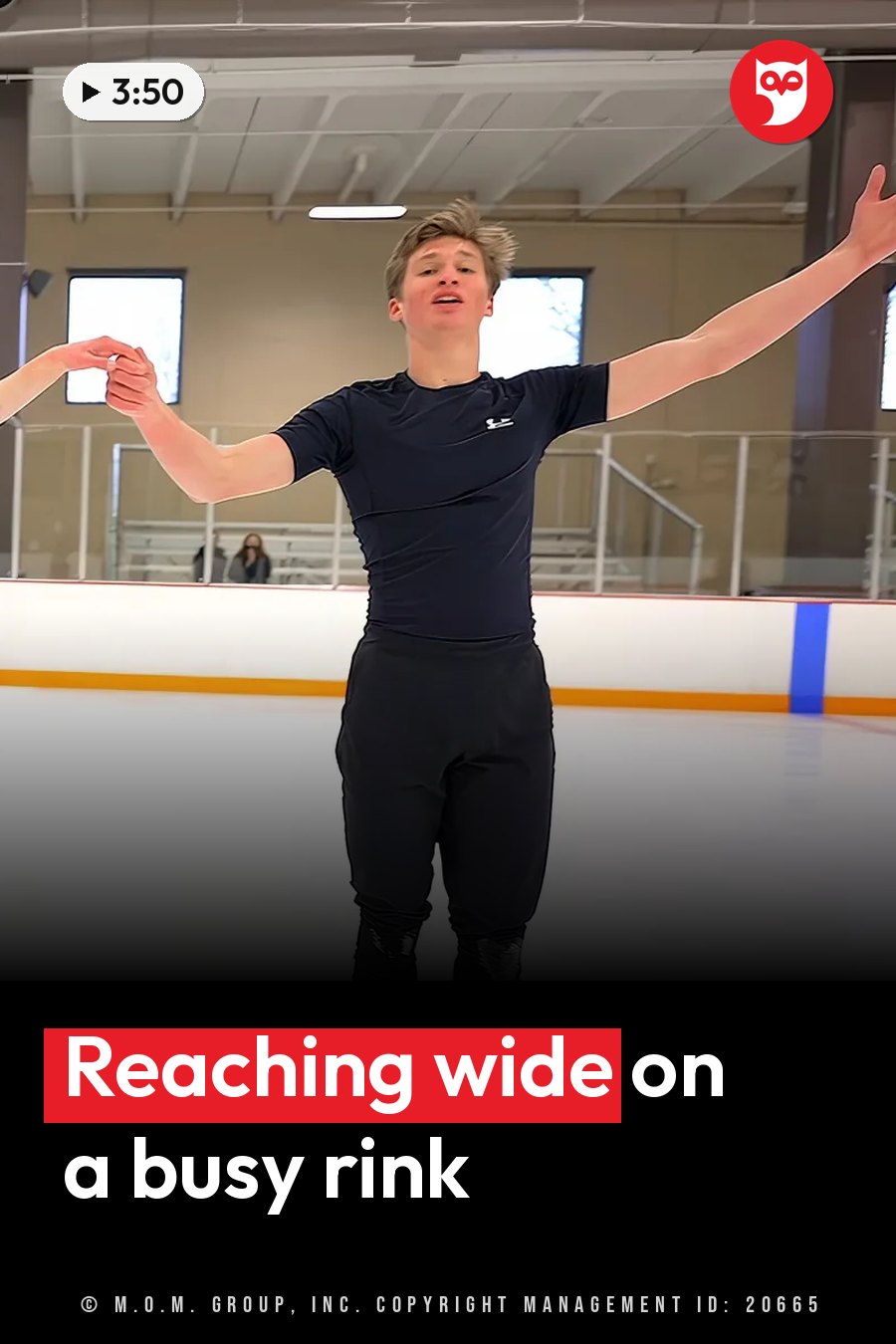 A person stands on the ice with arms stretched out, holding hands with someone just out of the frame. A headline runs in white letters across the lower third.