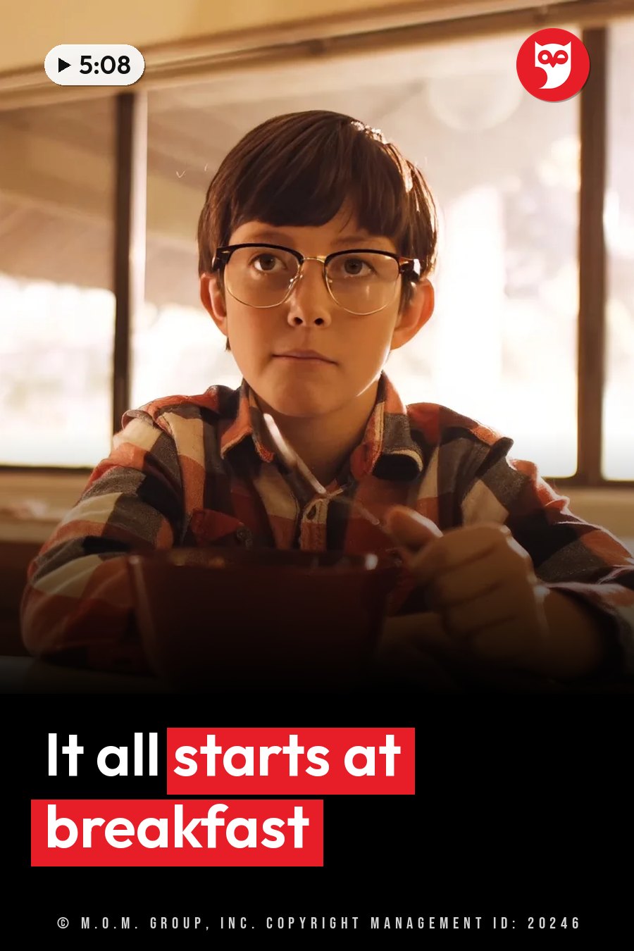 Christopher, in glasses and a plaid shirt, sits holding a spoon over a red bowl. A headline runs in white letters across the lower third.