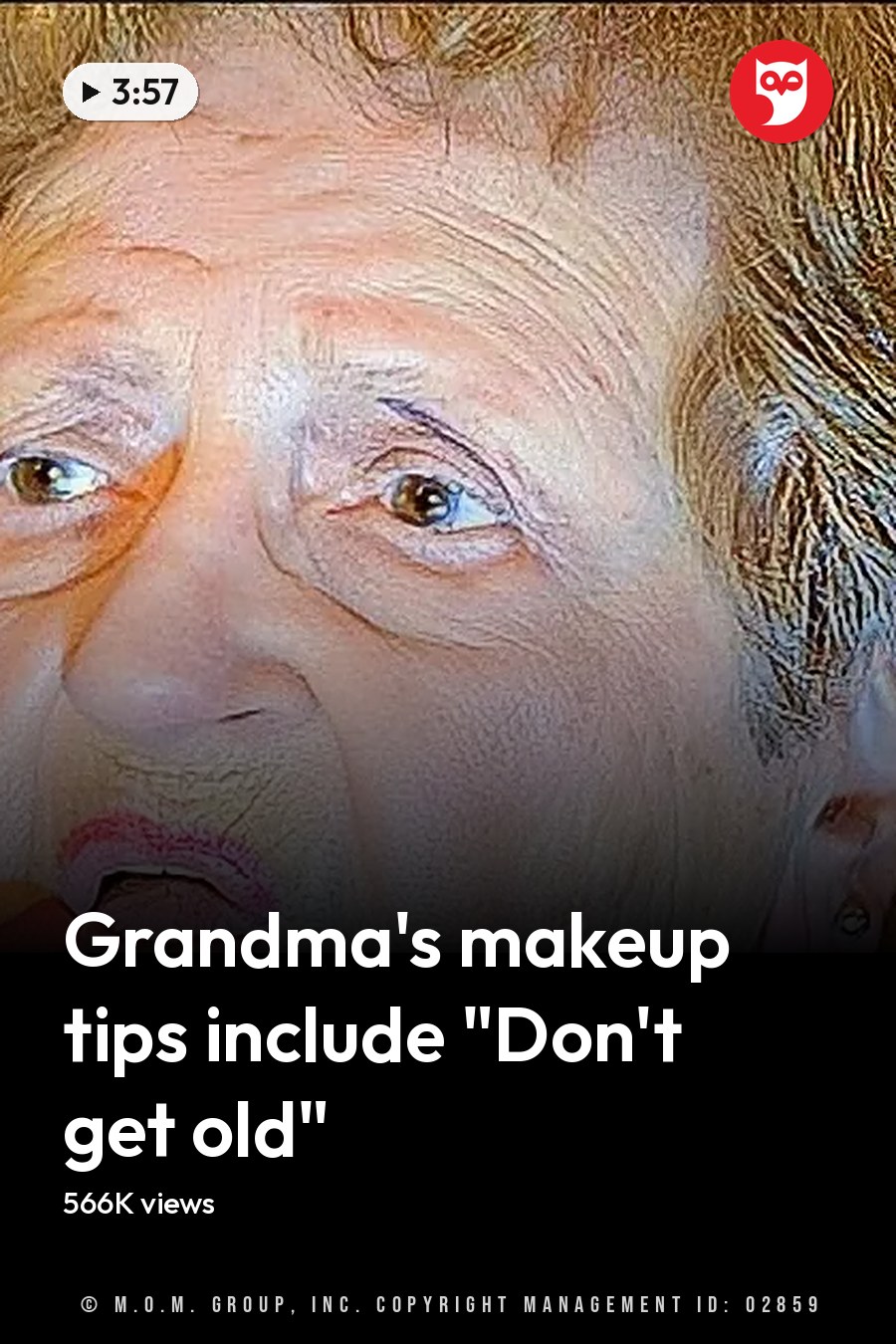 An older adult female in a home setting, wearing a dark green dress with intricate patterns and long sleeves. She is applying lipstick while holding the tube. The headline runs in white letters across the lower third.