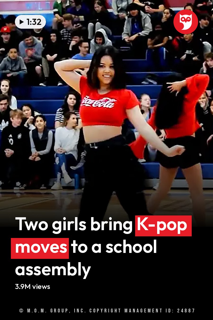 Young adult female dancers practicing in a gymnasium with an engaged audience wearing casual attire. The headline runs in white letters across the lower third.