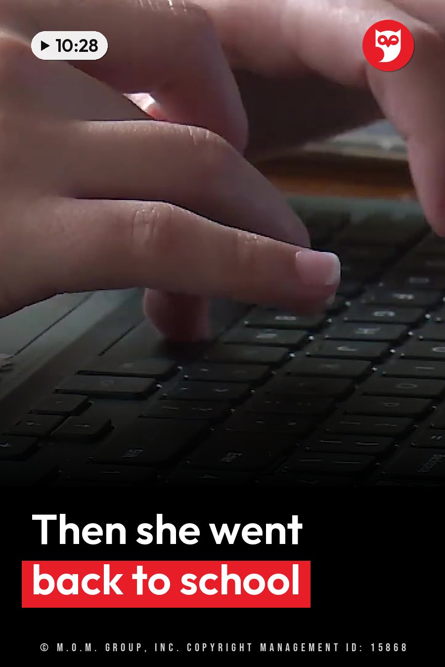 Close-up of hands typing on a black keyboard with white letters on the keys. A headline runs in white letters across the lower third.