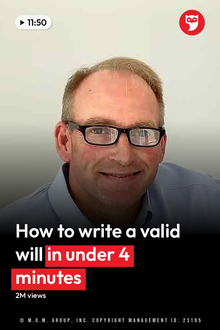 A middle-aged adult male wearing a light blue button-up shirt with black-rimmed glasses, indoors in an office or home environment. The headline runs in white letters across the lower third.