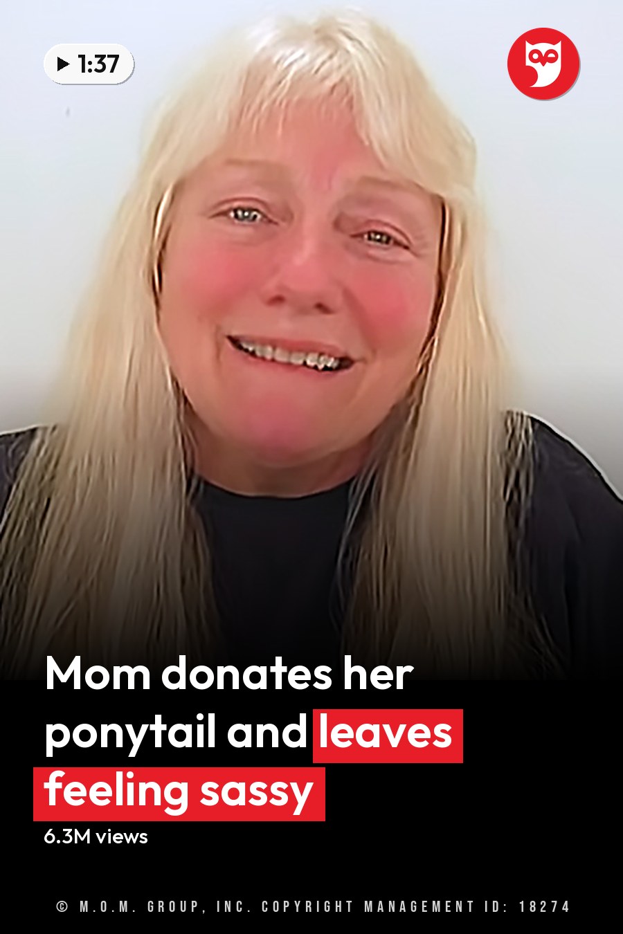 An older adult female in a relaxed, loose-fitting long-sleeved top or shirt with a round neckline against a plain white wall. Soft lighting suggests an indoor daytime setting. The headline runs in white letters across the lower third.