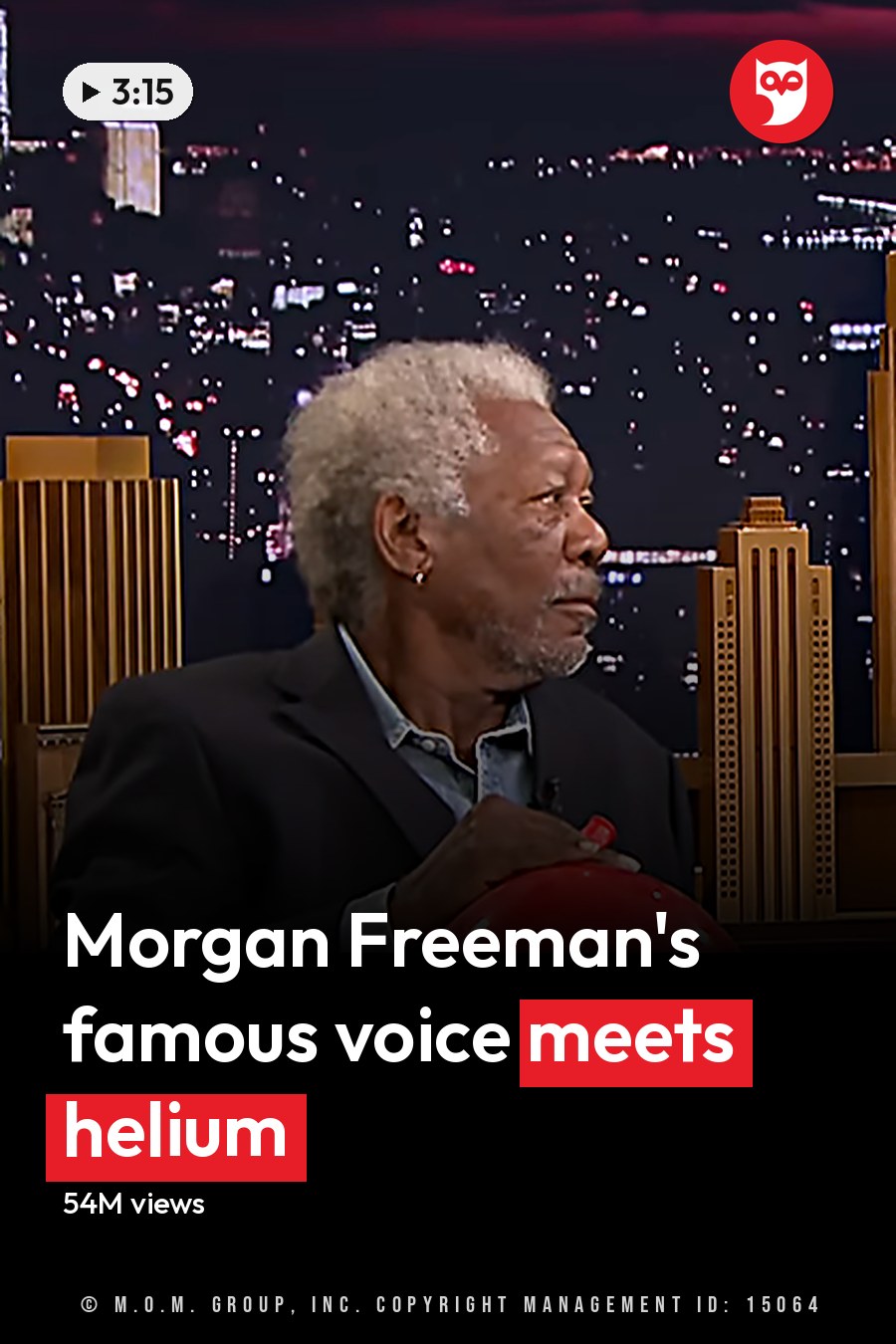 Two adults wearing suits, holding red balloons against a cityscape backdrop on 'The Tonight Show Starring Jimmy Fallon' set. The headline runs in white letters across the lower third.