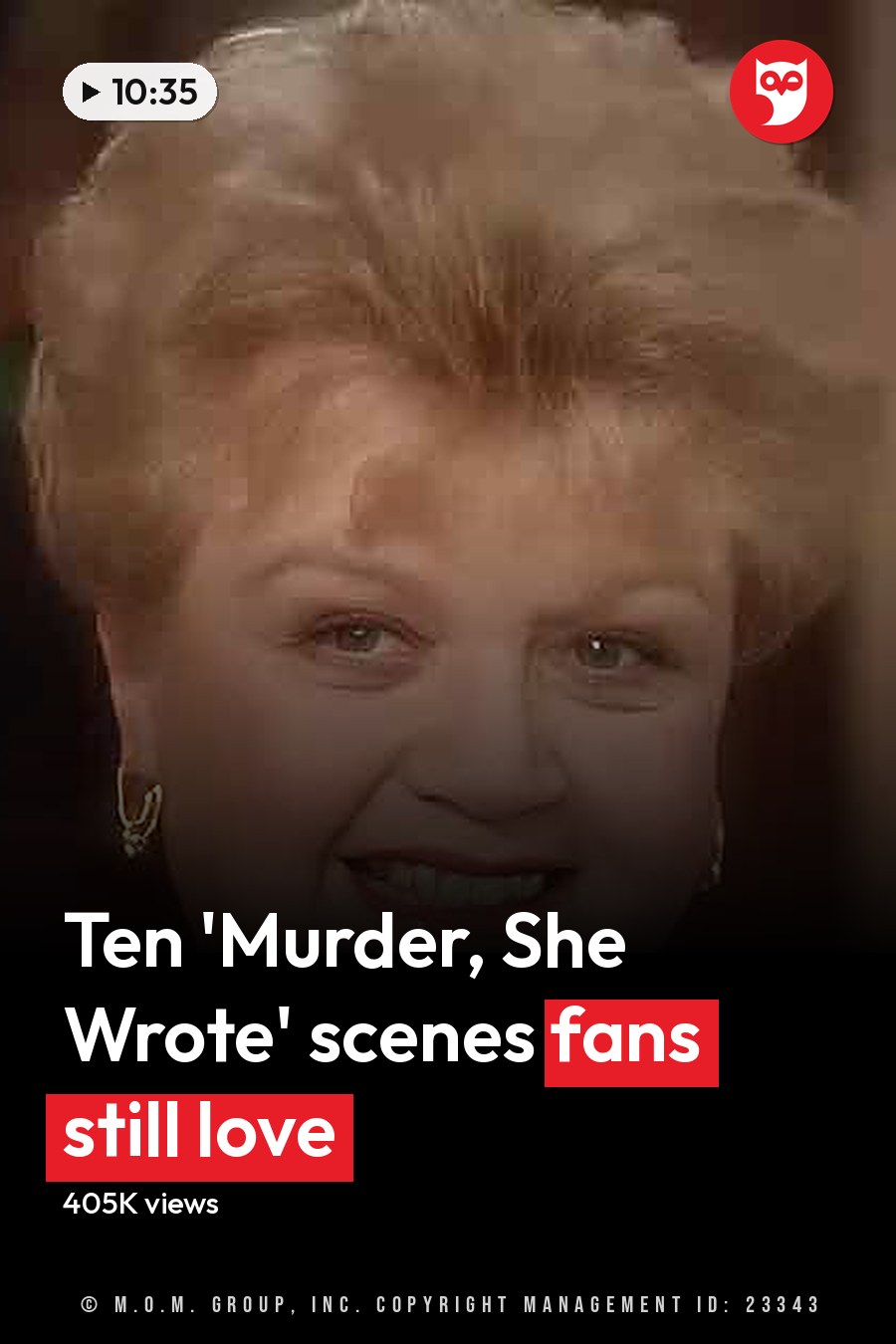 An older adult woman wearing a black top with white polka dots in an indoor social setting, surrounded by out-of-focus figures and greenery. The headline runs in white letters across the lower third.