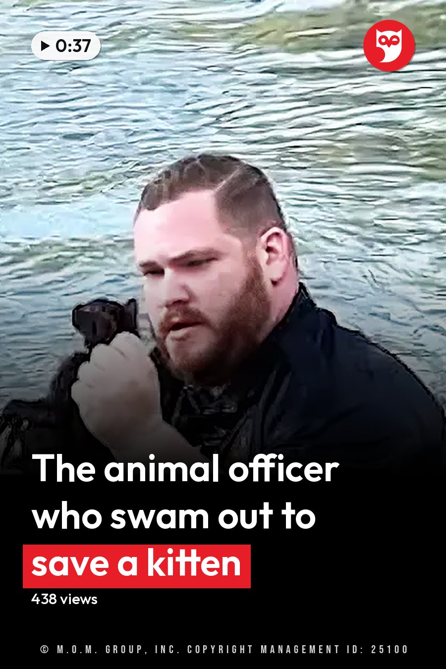 An adult male holds a small dark-furred dog near water, suggesting outdoor recreation in natural daylight. The headline runs in white letters across the lower third.