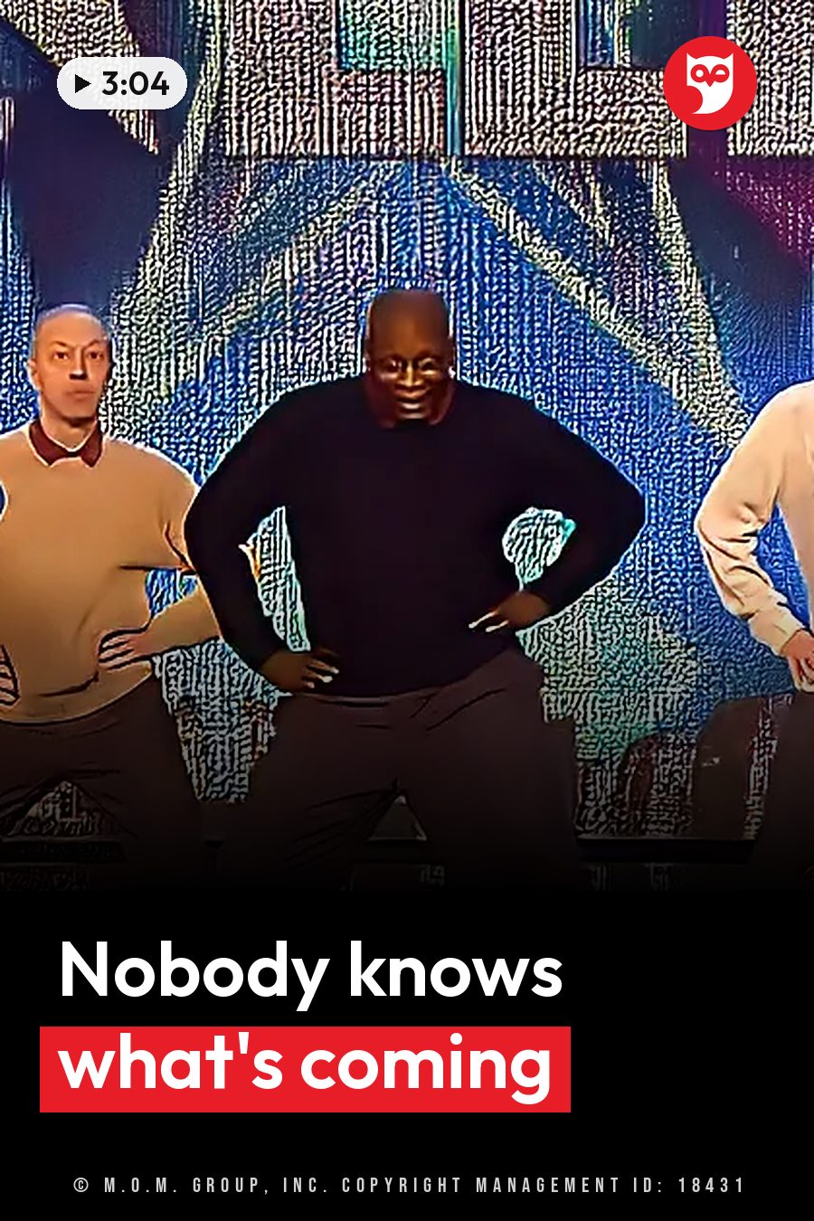 Three men stand with their hands on their hips in front of a colorful digital backdrop. A headline runs in white letters across the lower third.