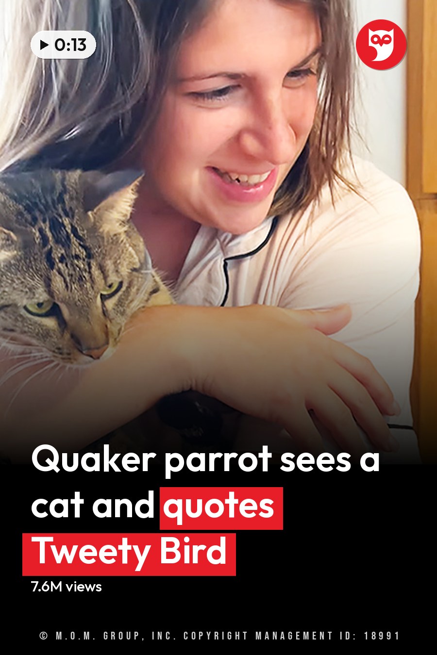 Young adult female in a casual indoor setting with wooden furniture and a green parrot, light natural lighting, and soft colors like brown, cream, and green. The headline runs in white letters across the lower third.
