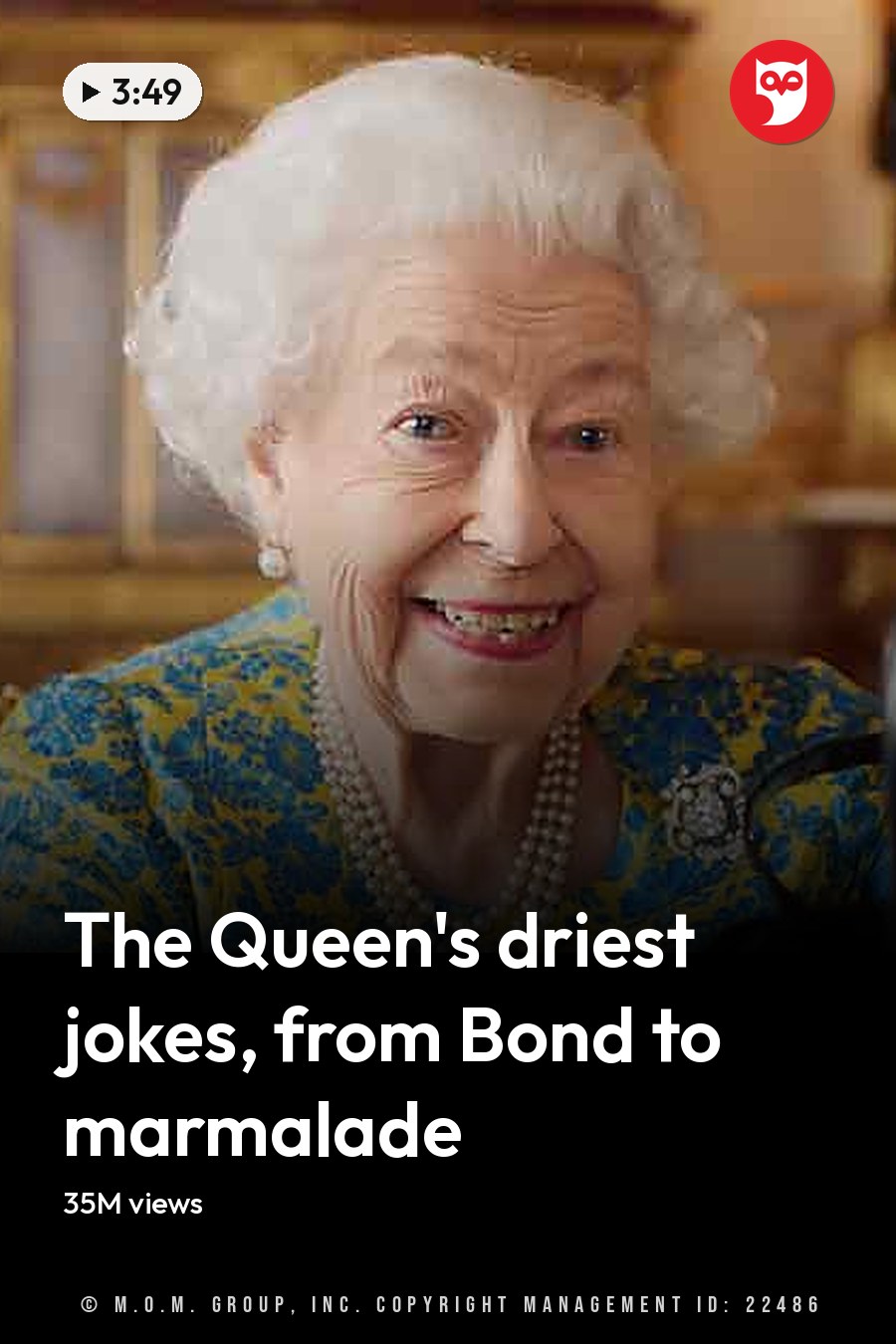 An older adult female wearing a blue and yellow floral dress with pearl jewelry, holding a black handbag, set against opulent grand palace decor. The headline runs in white letters across the lower third.