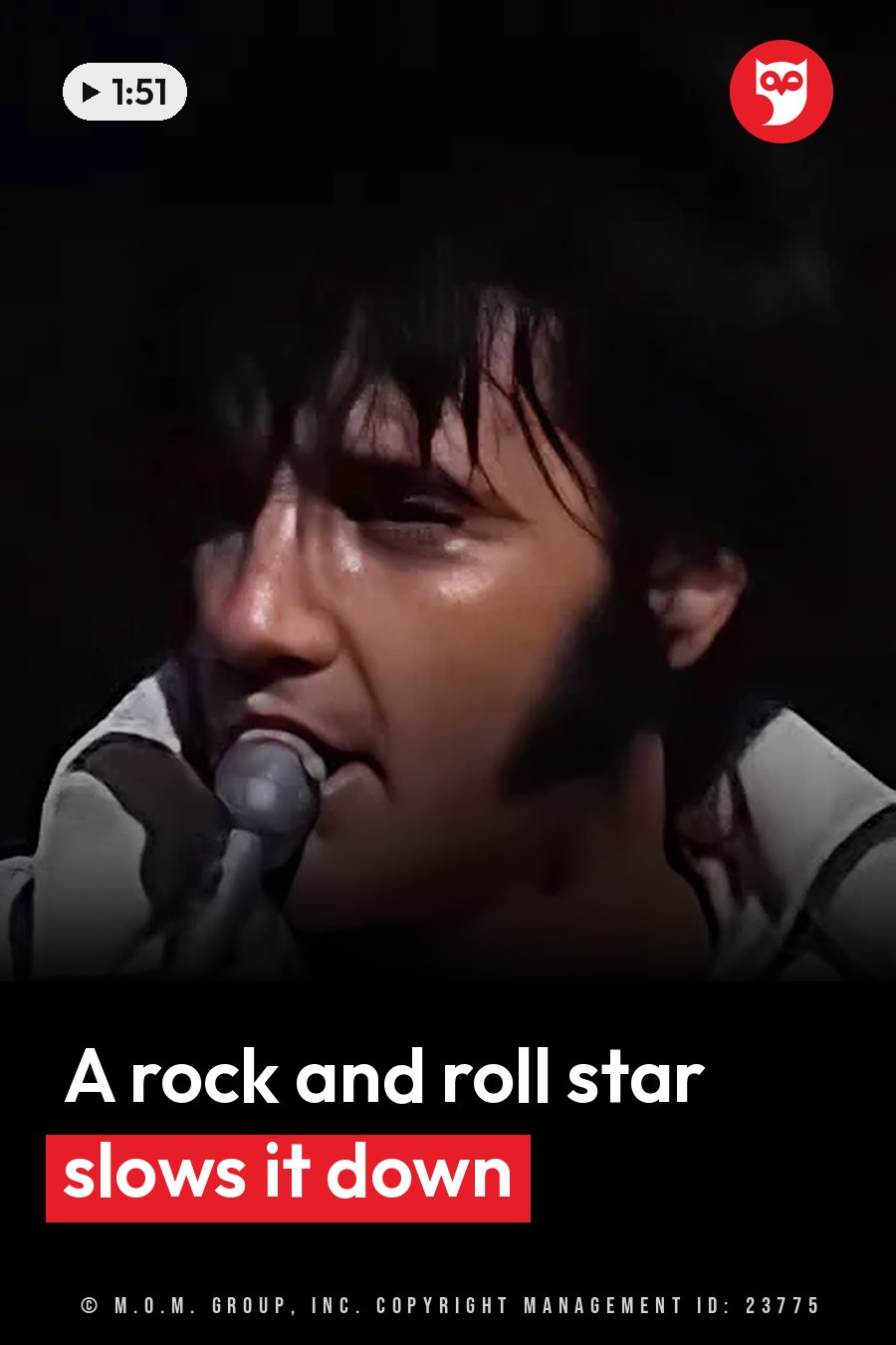 A dark-haired singer in a white shirt sings into a microphone against a dark background. A headline runs in white letters across the lower third.