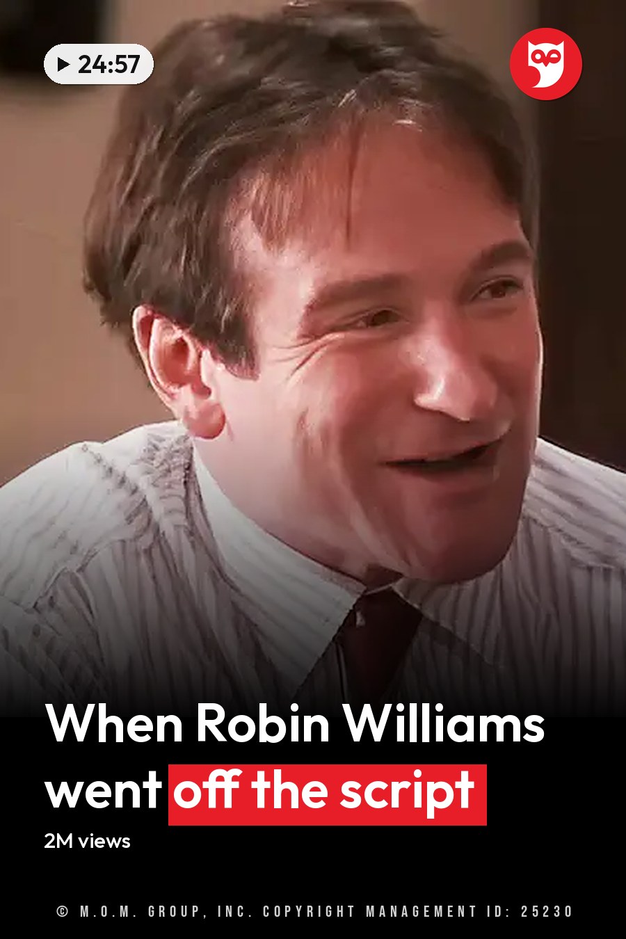 An adult male in a home setting, wearing a white shirt with thin vertical stripes and a dark tie, suggesting formal or semi-formal attire. The headline runs in white letters across the lower third.