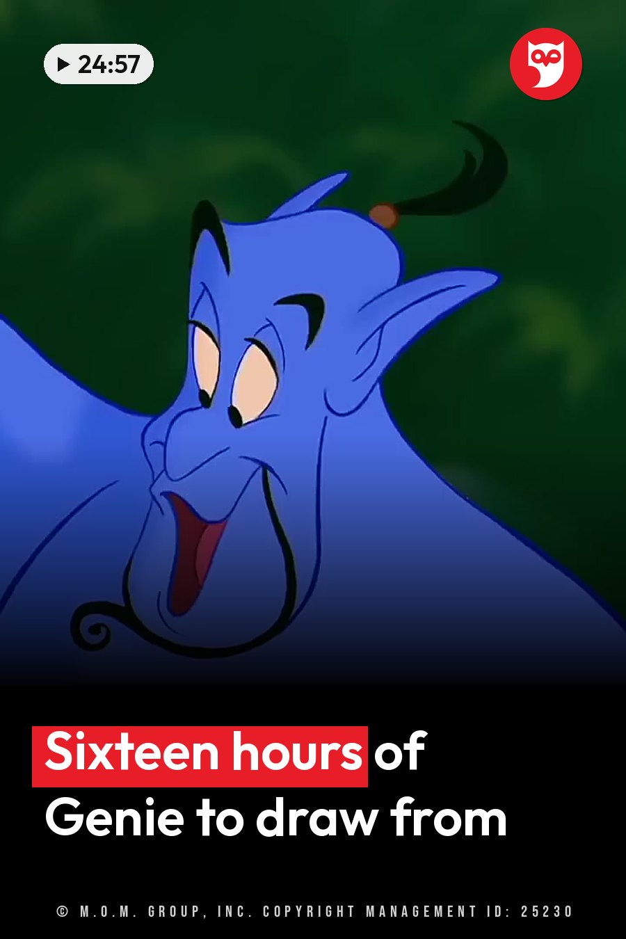 A blue cartoon genie with pointed ears smiles widely against a dark green background. A headline runs in white letters across the lower third.