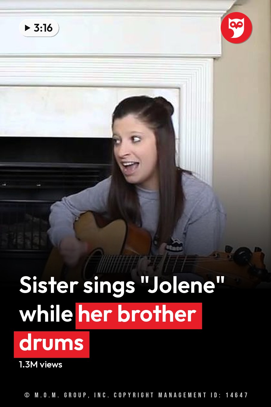 Young adult male singer in maroon sweatshirt, young adult female barefoot in gray shirt and black leggings, cozy living room setting with white fireplace and wooden cabinets. The headline runs in white letters across the lower third.