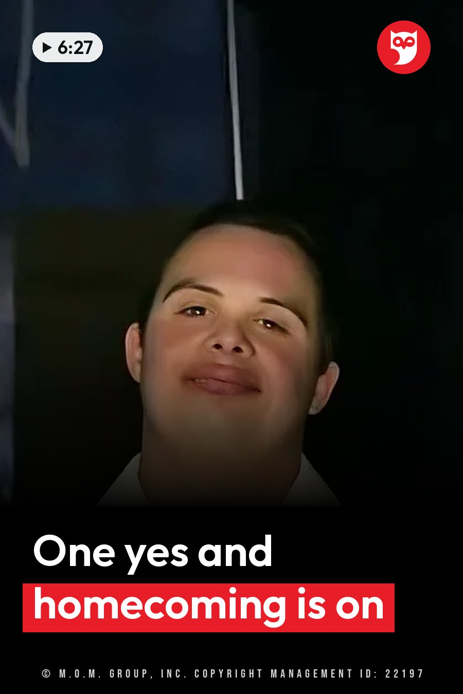 A person with short hair smiles slightly in front of a dark background with faint vertical lines. A headline runs in white letters across the lower third.