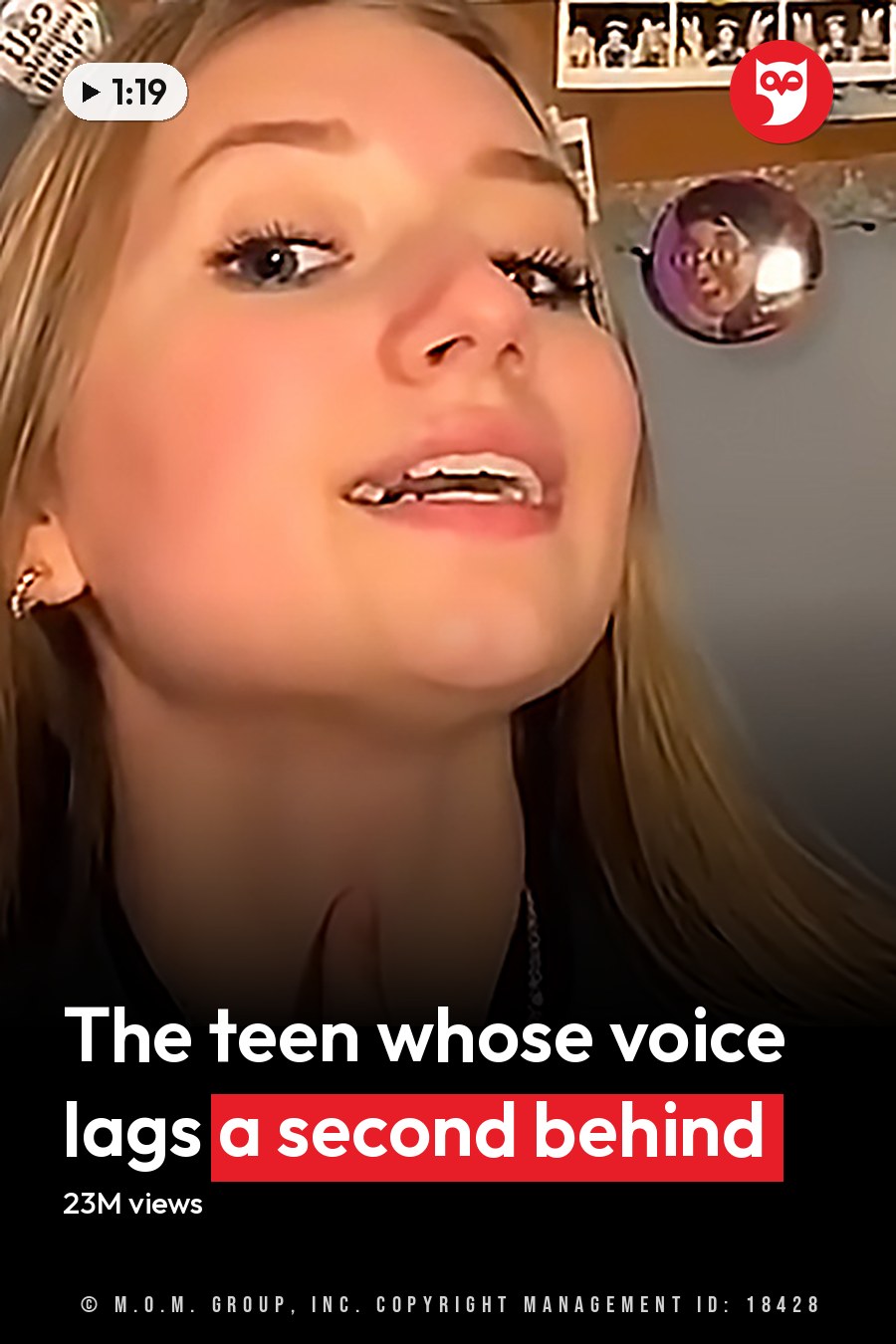 A young adult female wearing a dark green blazer in an indoor setting with artificial lighting, holding a circular decorative object on the wall; another young adult female in a dark green turtleneck sweater and silver necklace, standing near a bed frame under similar lighting conditions. The headline runs in white letters across the lower third.