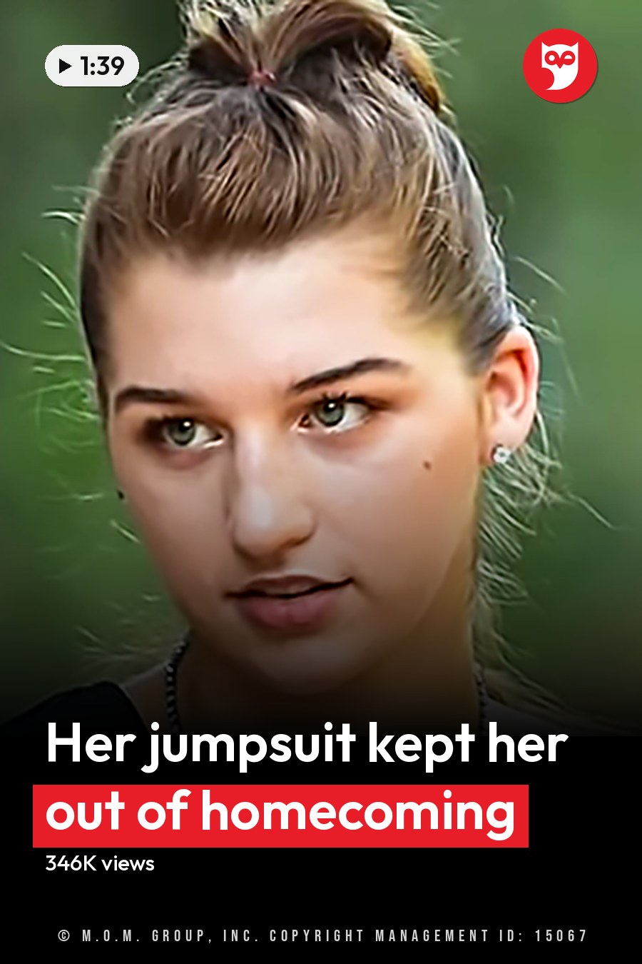 A young adult female wearing a black sleeveless top and small earrings, surrounded by lush greenery under bright natural light. The headline runs in white letters across the lower third.