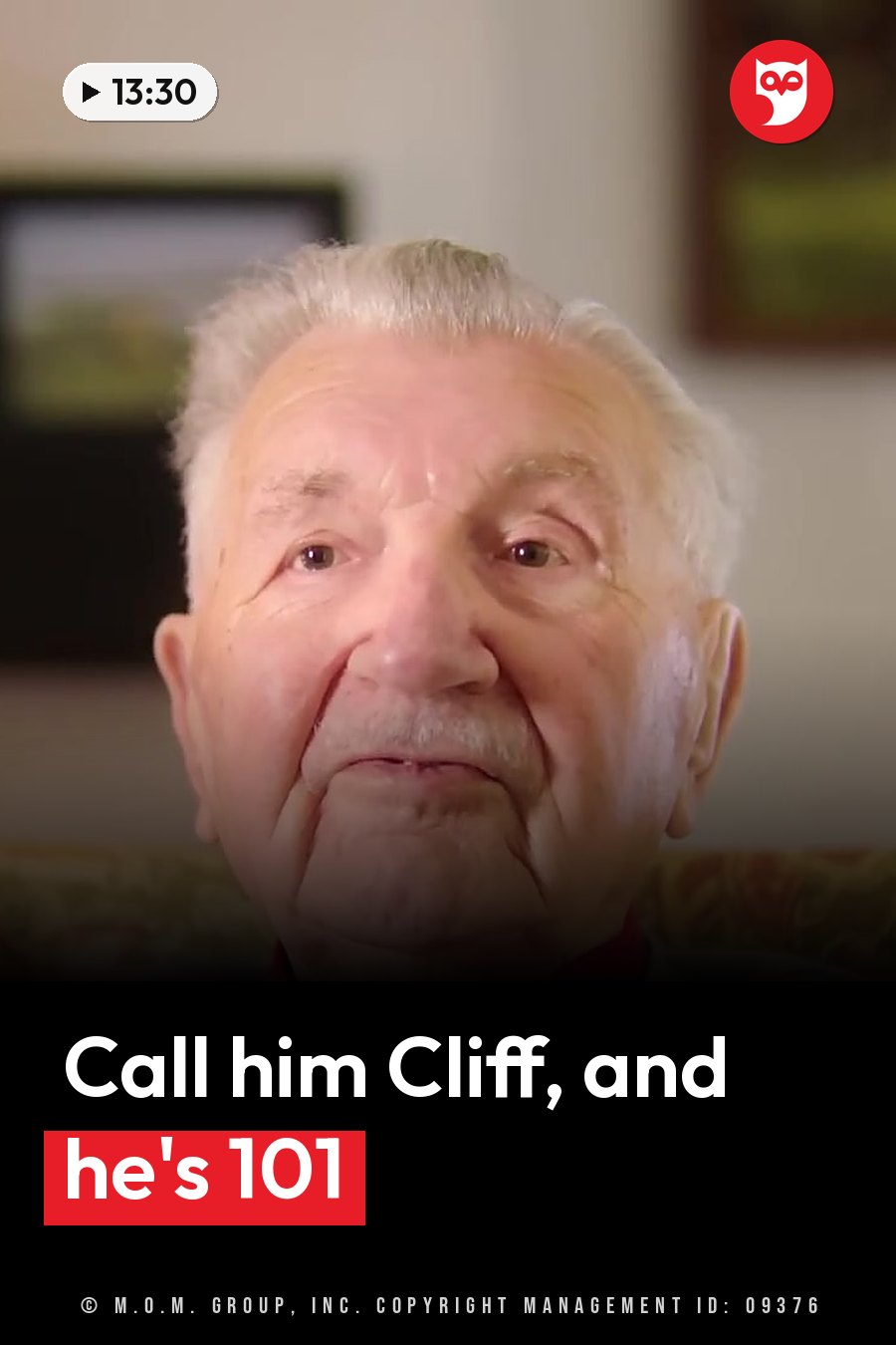Cliff Crozier, an elderly man with white hair and a mustache, sits indoors near wall art and looks ahead. A headline runs in white letters across the lower third.
