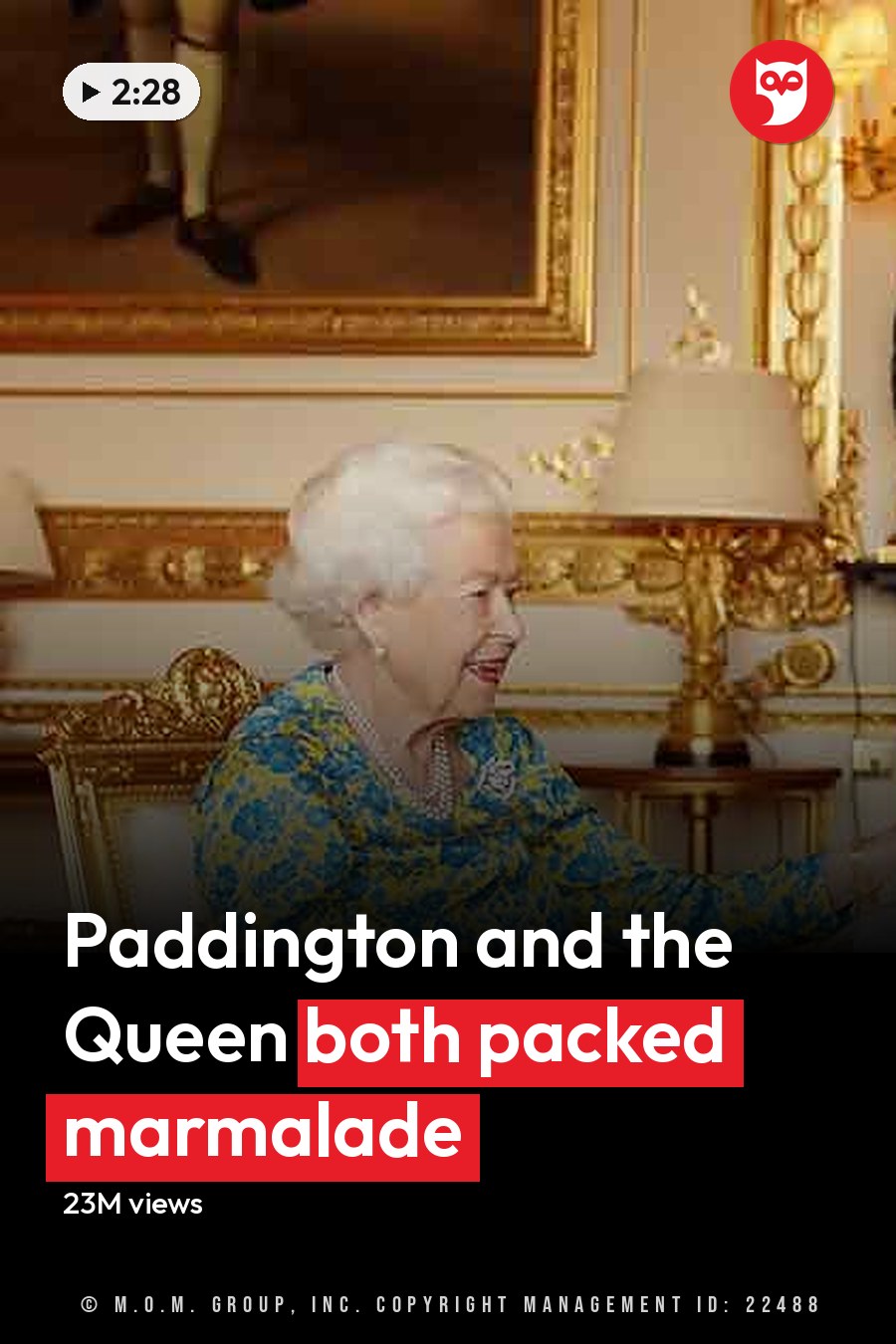 Opulent room with ornate gold-framed chairs, framed paintings on walls, and chandeliers at Buckingham Palace during daytime with natural light. The headline runs in white letters across the lower third.