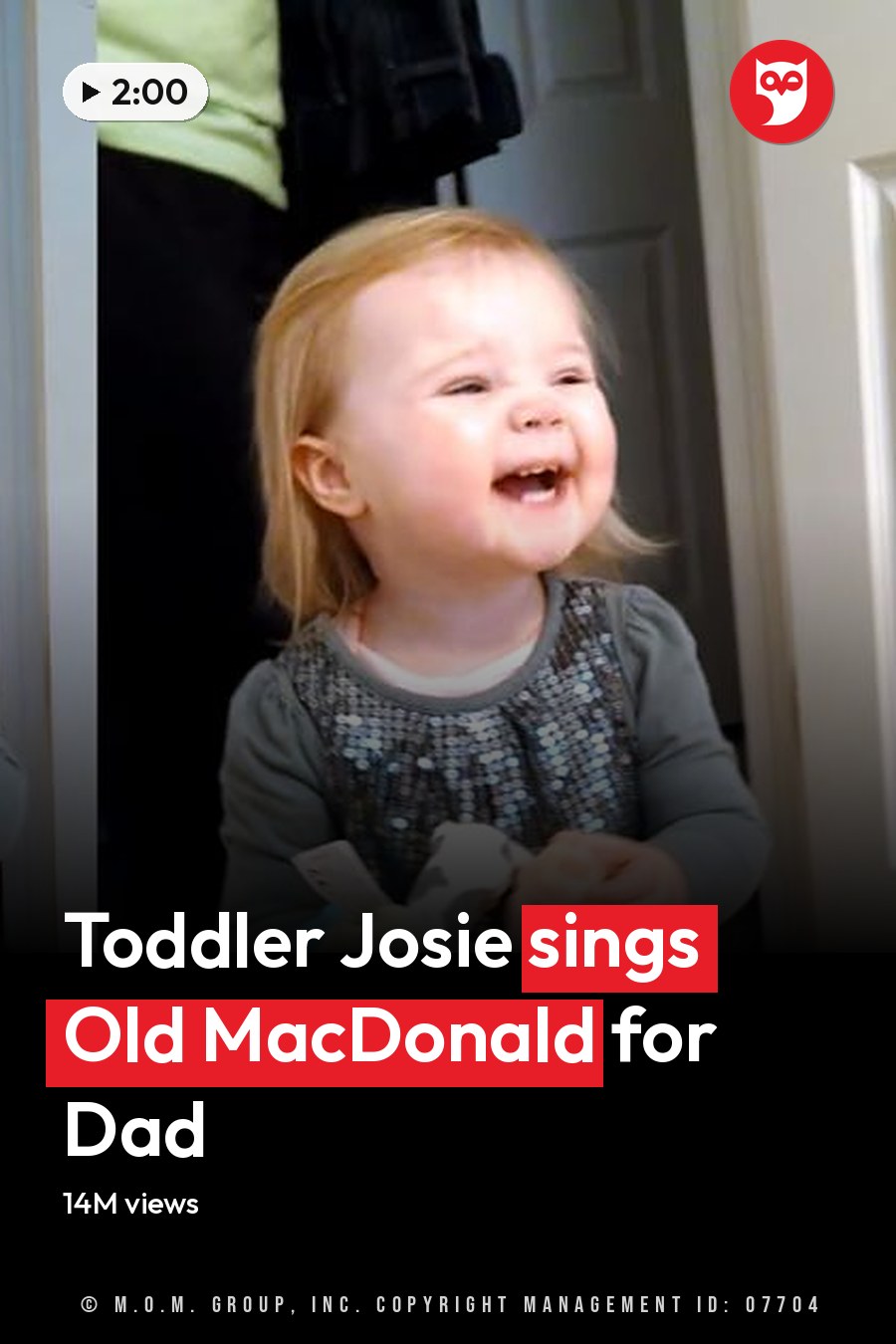 A toddler in an indoor setting, wearing a dark green long-sleeved shirt with sequins and light yellow pants. The background includes white doors and a dark blue carpeted area. The headline runs in white letters across the lower third.