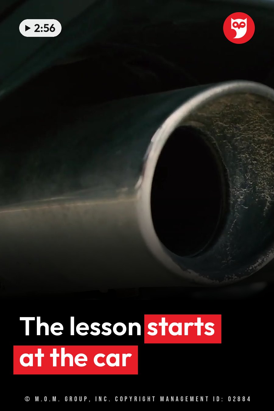 Close view of a worn metal car exhaust pipe with a dark opening. A headline runs in white letters across the lower third.