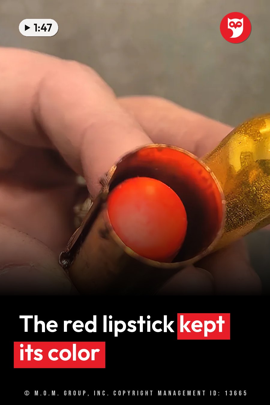 A hand holds a small gold container with red inside, partly filled. A headline runs in white letters across the lower third.